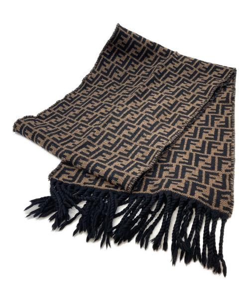 FENDI（フェンディ）FENDI (フェンディ) ズッカ柄ウールマフラー ブラック×ブラウンの古着・服飾アイテム
