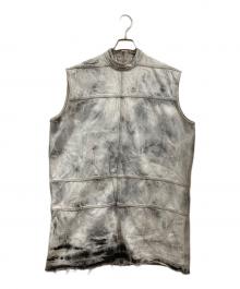 RICK OWENS（リックオウエンス）の古着「ブリーチブラックデニムカットオフロングベスト」｜グレー