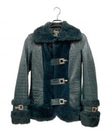 DOLCE & GABBANA（ドルチェ＆ガッバーナ）の古着「ファー切替レザージャケット」｜グリーン