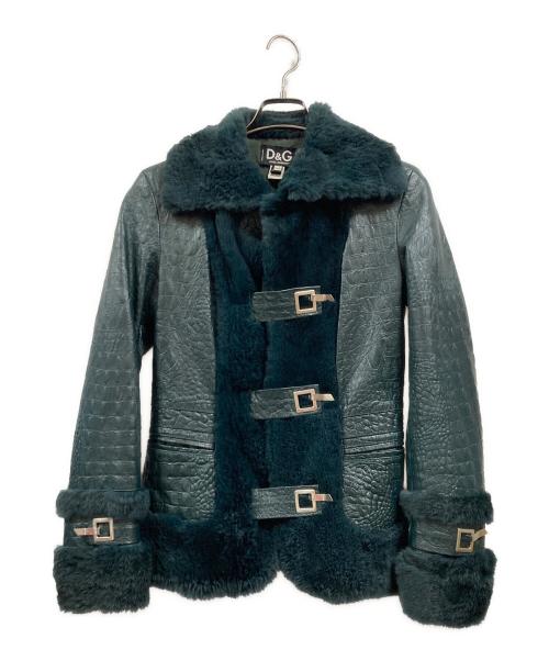 DOLCE & GABBANA（ドルチェ＆ガッバーナ）DOLCE & GABBANA (ドルチェ＆ガッバーナ) ファー切替レザージャケット グリーン サイズ:XSの古着・服飾アイテム