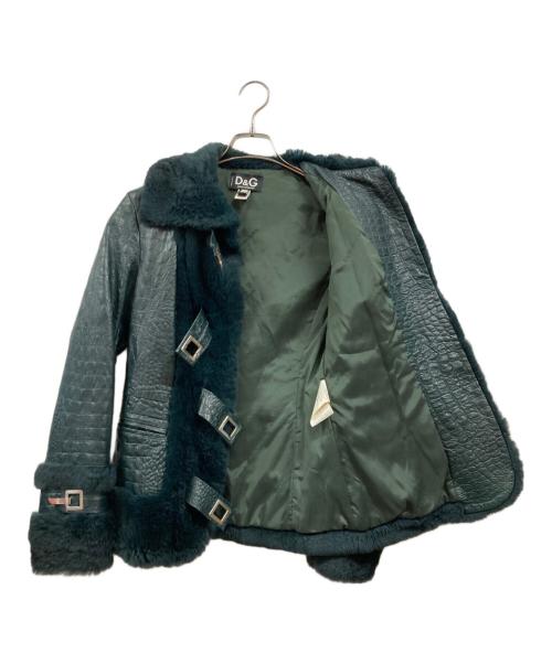 DOLCE & GABBANA（ドルチェ＆ガッバーナ）DOLCE & GABBANA (ドルチェ＆ガッバーナ) ファー切替レザージャケット グリーン サイズ:XSの古着・服飾アイテム