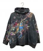 LAD MUSICIANラッドミュージシャン）の古着「花柄 オーバーサイズ プルオーバーパーカー」｜ブラック