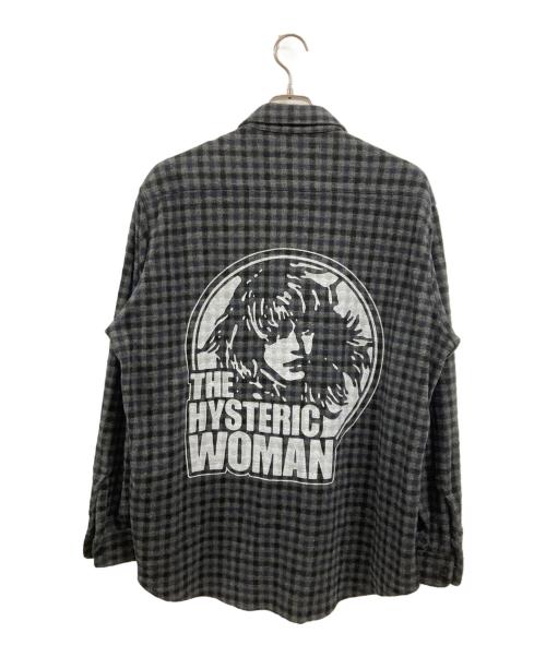 Hysteric Glamour（ヒステリックグラマー）Hysteric Glamour (ヒステリックグラマー) THE HYSTERIC WOMAN ワークシャツ グレー×ブラック サイズ:XLの古着・服飾アイテム