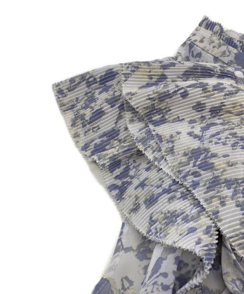 FRAY ID（フレイ アイディー）FRAY ID (フレイ アイディー) プリーツデザインシフォンプリントワンピース パープル サイズ:freeの古着・服飾アイテム