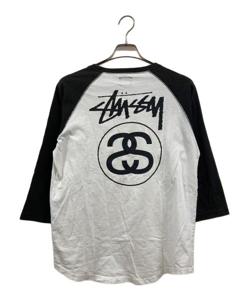 stussy（ステューシー）stussy (ステューシー) SSリンクロゴラグランカットソー ブラック×ホワイト サイズ:Mの古着・服飾アイテム