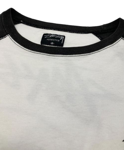 stussy（ステューシー）stussy (ステューシー) SSリンクロゴラグランカットソー ブラック×ホワイト サイズ:Mの古着・服飾アイテム