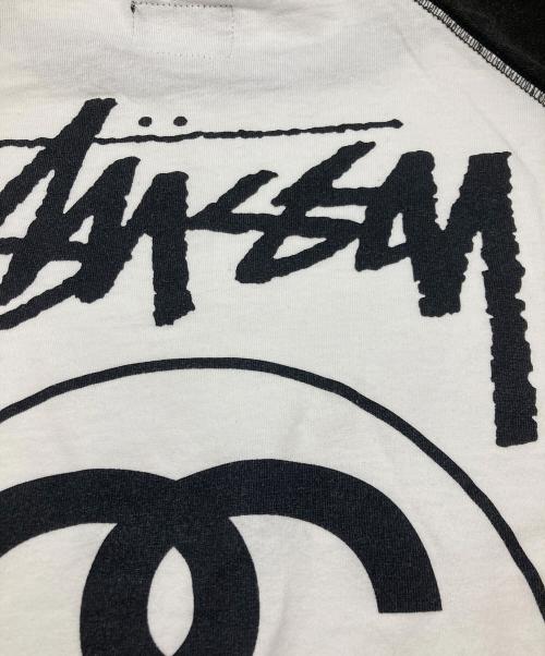 stussy（ステューシー）stussy (ステューシー) SSリンクロゴラグランカットソー ブラック×ホワイト サイズ:Mの古着・服飾アイテム