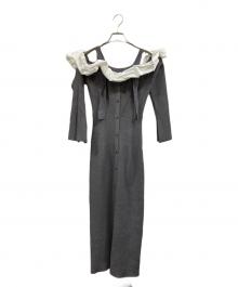 Snidel（スナイデル）の古着「フリルドッキングオフショルニットワンピース」｜グレー×ホワイト