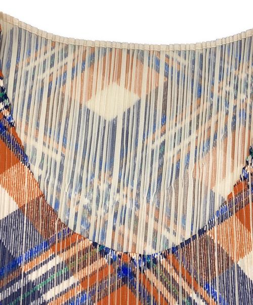 PLEATS PLEASE（プリーツプリーズ）PLEATS PLEASE (プリーツプリーズ) プリーツノースリーブカットソー オレンジ×ブルー サイズ:4の古着・服飾アイテム