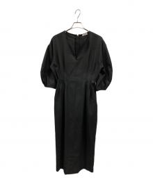VERMEIL par iena（ヴェルメイユ パー イエナ）の古着「P/Ryツイルウエストシェイプ パフスリーブワンピース」｜ブラック
