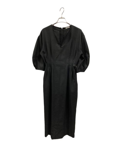 VERMEIL par iena（ヴェルメイユ パー イエナ）VERMEIL par iena (ヴェルメイユ パー イエナ) P/Ryツイルウエストシェイプ パフスリーブワンピース ブラック サイズ:38の古着・服飾アイテム