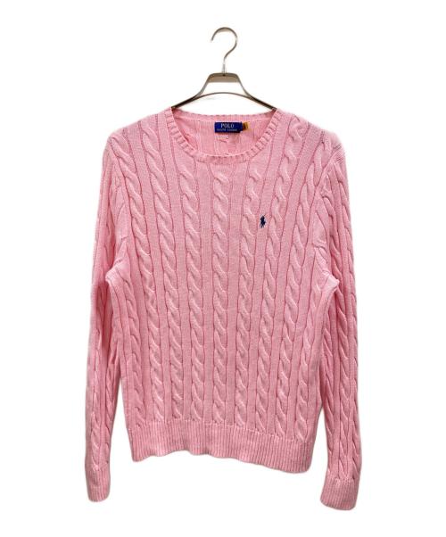 POLO RALPH LAUREN（ポロ・ラルフローレン）POLO RALPH LAUREN (ポロ・ラルフローレン) ケーブルニット ピンク サイズ:Ⅼの古着・服飾アイテム