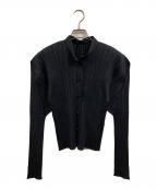 PLEATS PLEASEプリーツプリーズ）の古着「変形チャイナボタンプリーツブラウス」｜ブラック
