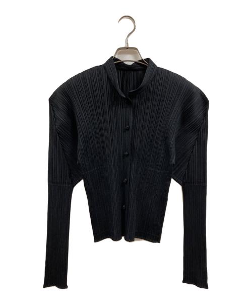 PLEATS PLEASE（プリーツプリーズ）PLEATS PLEASE (プリーツプリーズ) 変形チャイナボタンプリーツブラウス ブラック サイズ:4の古着・服飾アイテム