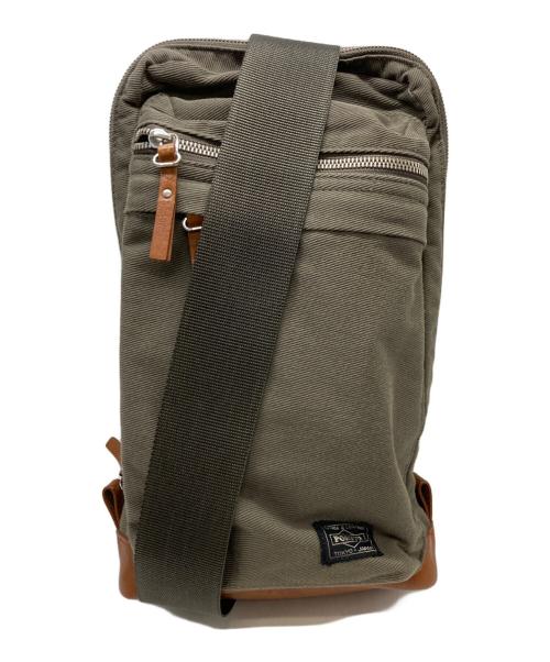 PORTER（ポーター）PORTER (ポーター) スリングショルダーバッグ カーキ×ブラウンの古着・服飾アイテム