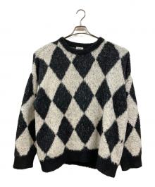 CELINE（セリーヌ）の古着「ハーリキンチェック サーフスタイル ボクシー ニット」｜ブラック×ホワイト