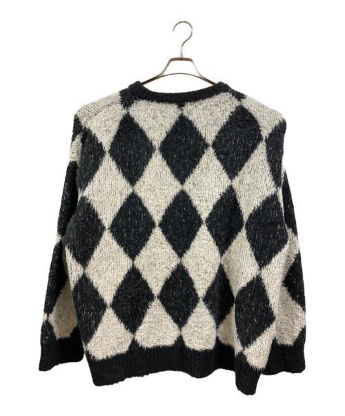 CELINE（セリーヌ）CELINE (セリーヌ) ハーリキンチェック サーフスタイル ボクシー ニット ブラック×ホワイト サイズ:Mの古着・服飾アイテム