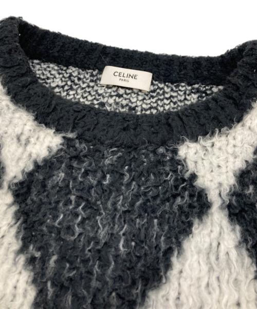 CELINE（セリーヌ）CELINE (セリーヌ) ハーリキンチェック サーフスタイル ボクシー ニット ブラック×ホワイト サイズ:Mの古着・服飾アイテム