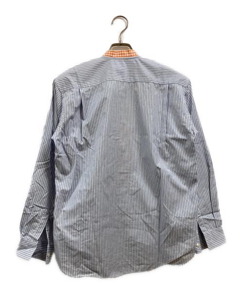 COMME des GARCONS（コムデギャルソン）COMME des GARCONS (コムデギャルソン) ノーカラーパッチワークストライプシャツ ブルー サイズ:XSの古着・服飾アイテム