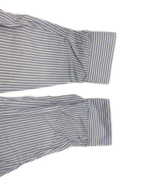COMME des GARCONS（コムデギャルソン）COMME des GARCONS (コムデギャルソン) ノーカラーパッチワークストライプシャツ ブルー サイズ:XSの古着・服飾アイテム