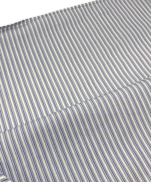 COMME des GARCONS（コムデギャルソン）COMME des GARCONS (コムデギャルソン) ノーカラーパッチワークストライプシャツ ブルー サイズ:XSの古着・服飾アイテム