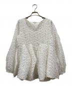 CADUNEカデュネ）の古着「ジャガードペプラムブラウス」｜ホワイト