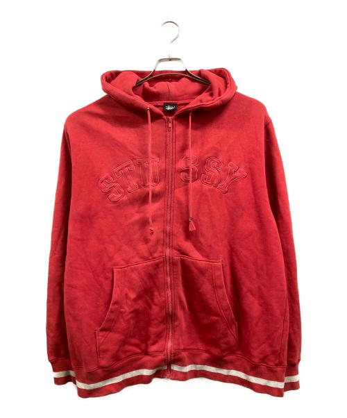 stussy（ステューシー）stussy (ステューシー) アーチロゴジップパーカー レッド サイズ:Ⅼの古着・服飾アイテム