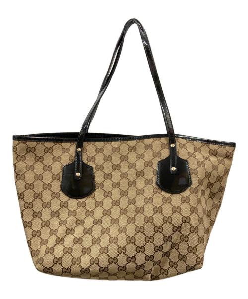 GUCCI（グッチ）GUCCI (グッチ) パテントレザートートバッグ ブラウンの古着・服飾アイテム
