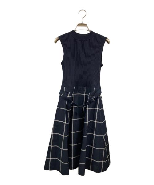 BLUE LABEL CRESTBRIDGE（ブルーレーベルクレストブリッジ）BLUE LABEL CRESTBRIDGE (ブルーレーベルクレストブリッジ) ニットドッキングワンピース ネイビー サイズ:Mの古着・服飾アイテム