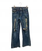 TRUE RELIGIONトゥルー レリジョン）の古着「ダメージ加工フレアデニムパンツ」｜インディゴ