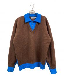 sense era（センスエラ）の古着「レイヤードウールニット」｜ブラウン×ブルー