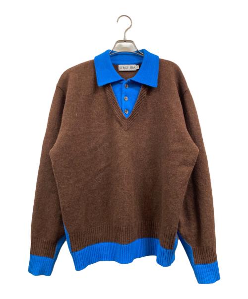 sense era（センスエラ）sense era (センスエラ) レイヤードウールニット ブラウン×ブルー サイズ:Ⅼの古着・服飾アイテム
