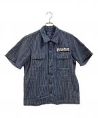 IRON HEARTアイアンハート）の古着「ヒッコリーワーク半袖シャツ」｜ネイビー