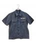 IRON HEART（アイアンハート）の古着「ヒッコリーワーク半袖シャツ」｜ネイビー