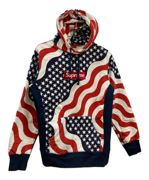 SUPREME（シュプリーム）SUPREME (シュプリーム) BOX LOGO PULLOVER HOODIE FLAG ネイビー×レッド サイズ:Mの古着・服飾アイテム