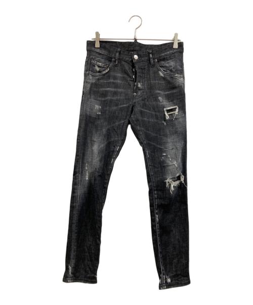DSQUARED2（ディースクエアード）DSQUARED2 (ディースクエアード) スケータージーンダメージ加工スキニーデニムパンツ インディゴ サイズ:44の古着・服飾アイテム