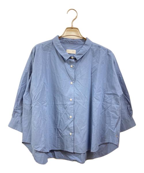 HUIS（ハウス）HUIS (ハウス) 8分袖やわらかオールドレピアリネンワイドブラウス ブルー サイズ:FREEの古着・服飾アイテム
