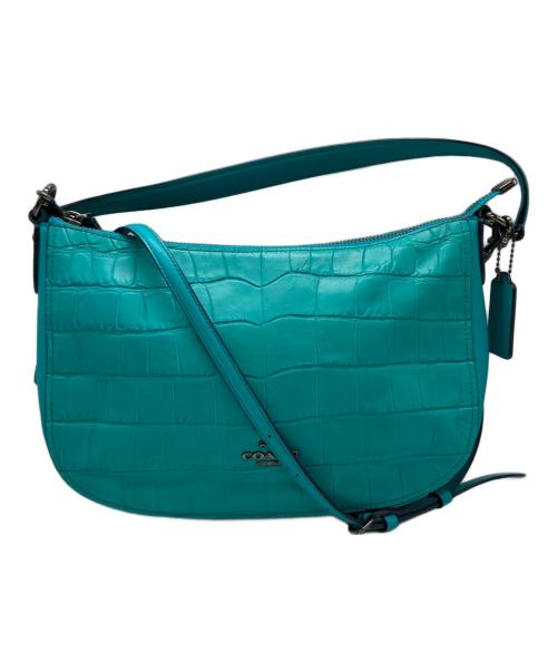 COACH（コーチ）COACH (コーチ) クロコ型押し2WAYバッグ ブルーの古着・服飾アイテム