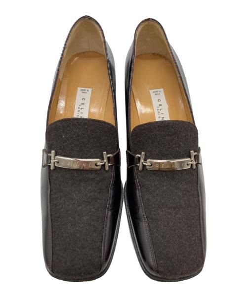 CELINE（セリーヌ）CELINE (セリーヌ) ロゴプレートスウェードパンプス オリーブ サイズ:35の古着・服飾アイテム