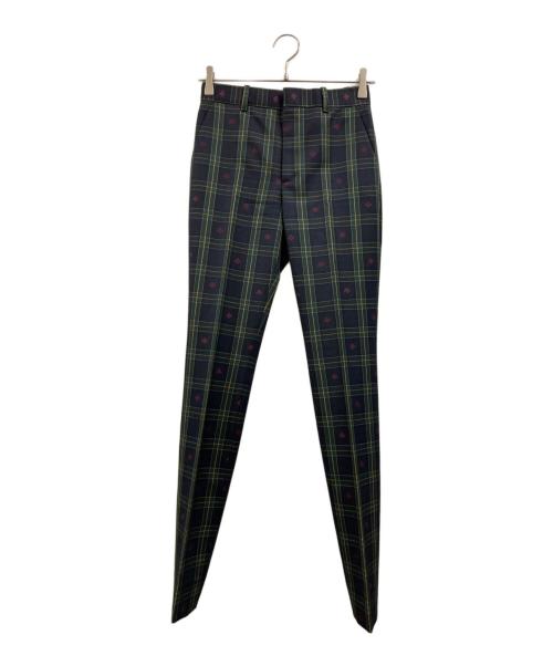 GUCCI（グッチ）GUCCI (グッチ) チェックスラックス ネイビー×グリーン サイズ:36の古着・服飾アイテム