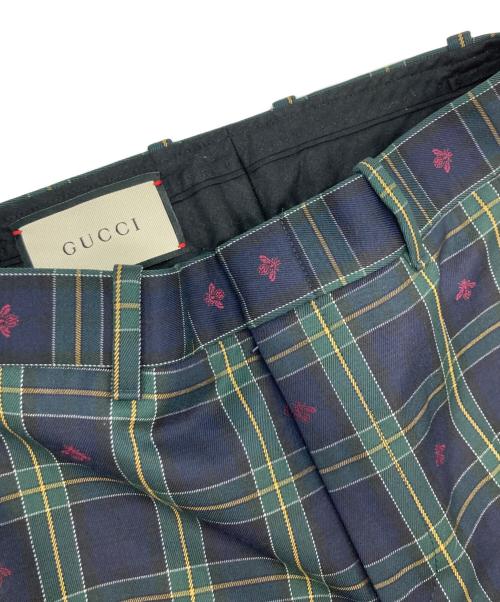 GUCCI（グッチ）GUCCI (グッチ) チェックスラックス ネイビー×グリーン サイズ:36の古着・服飾アイテム