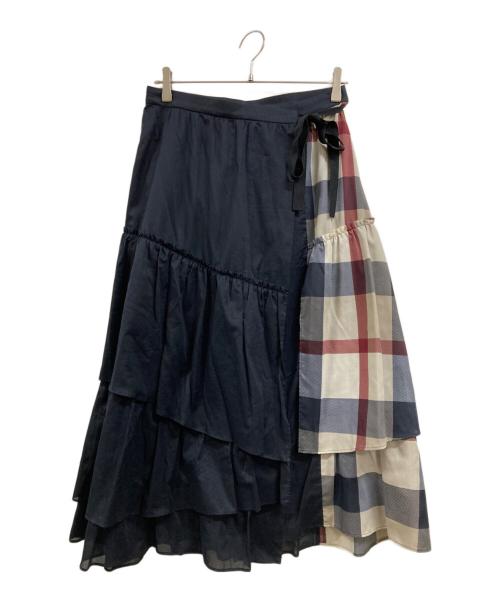 BLUE LABEL CRESTBRIDGE（ブルーレーベルクレストブリッジ）BLUE LABEL CRESTBRIDGE (ブルーレーベルクレストブリッジ) コンビティアードスカート ネイビー サイズ:38の古着・服飾アイテム