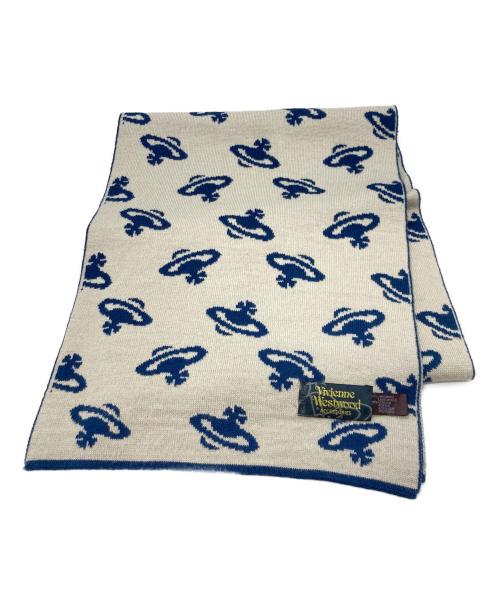 Vivienne Westwood（ヴィヴィアンウエストウッド）Vivienne Westwood (ヴィヴィアンウエストウッド) 総柄リバーシブルマフラー アイボリー×ネイビーの古着・服飾アイテム