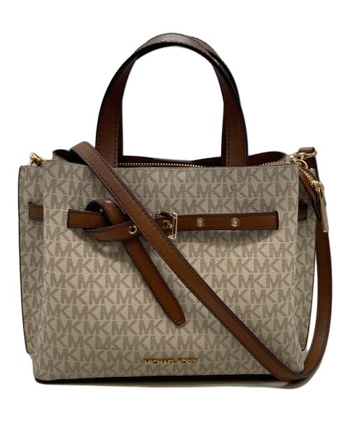 MICHAEL KORS（マイケル・コース）MICHAEL KORS (マイケル・コース) エミリア スモール ロゴ サッチェル ブラウン×ホワイトの古着・服飾アイテム