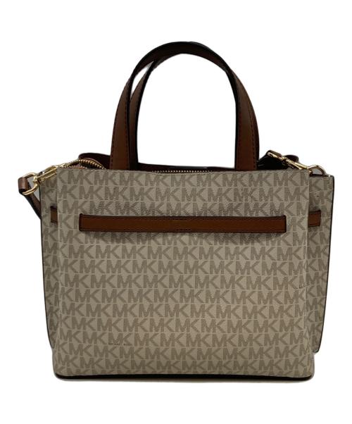 MICHAEL KORS（マイケル・コース）MICHAEL KORS (マイケル・コース) エミリア スモール ロゴ サッチェル ブラウン×ホワイトの古着・服飾アイテム