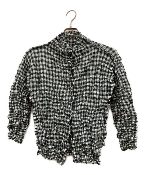 ISSEY MIYAKE me（イッセイ ミヤケ ミー）ISSEY MIYAKE me (イッセイ ミヤケ ミー) チェックブラウス ホワイト×ブラック サイズ:不明の古着・服飾アイテム