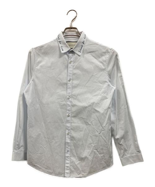 GUCCI（グッチ）GUCCI (グッチ) エンブロイダリーデューグシャツ ブルー サイズ:38/15の古着・服飾アイテム