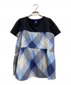 BLUE LABEL CRESTBRIDGEブルーレーベルクレストブリッジ）の古着「クレストブリッジチェックティアードコンビTシャツ」｜ブラック×ブルー