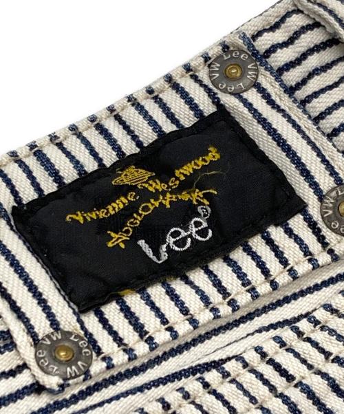 Vivienne Westwood ANGLOMANIA（ヴィヴィアンウエストウッドアングロマニア）Vivienne Westwood ANGLOMANIA (ヴィヴィアンウエストウッドアングロマニア) LEE (リー) ストライプショートパンツ ブルー×ホワイト サイズ:68.5cm (W27)の古着・服飾アイテム