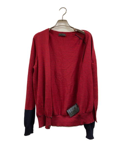 PRADA（プラダ）PRADA (プラダ) ボーダーカーディガン レッド サイズ:48の古着・服飾アイテム